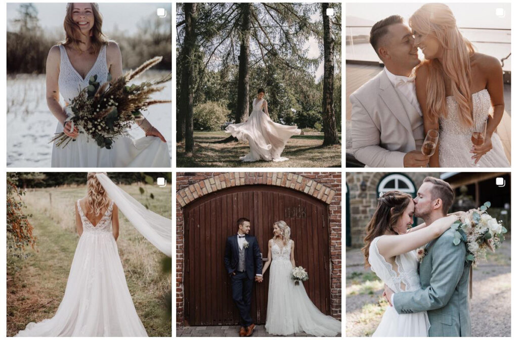 Bildmosaik von Hochzeitskleider-Inspirationen der Hochzeitswerkstatt auf Instagram
